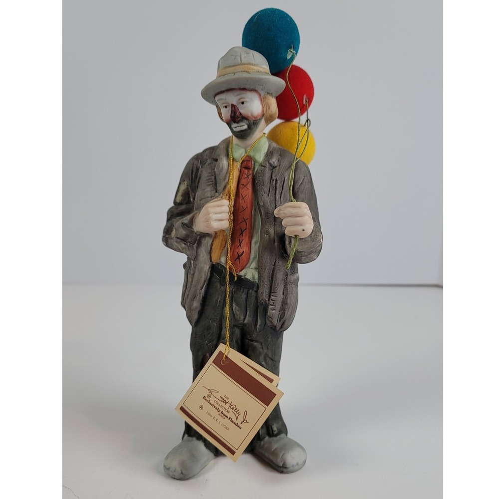 Emmett Kelly Jr Flambro Collection Weary Willie Clown Figurine with Balloons 9"